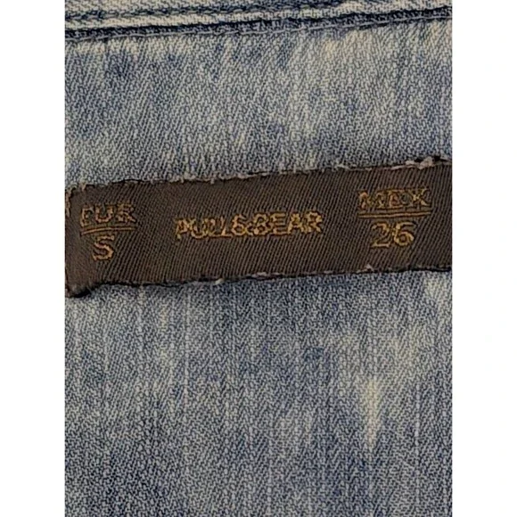 Pull & Bear Women's Small Plaid Western Button Up Flannel Lined Shirt Top Denim - Picture 14 of 16